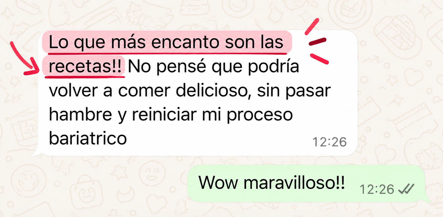 Mensaje de WhatsApp: lo que más me encantó son las recetas