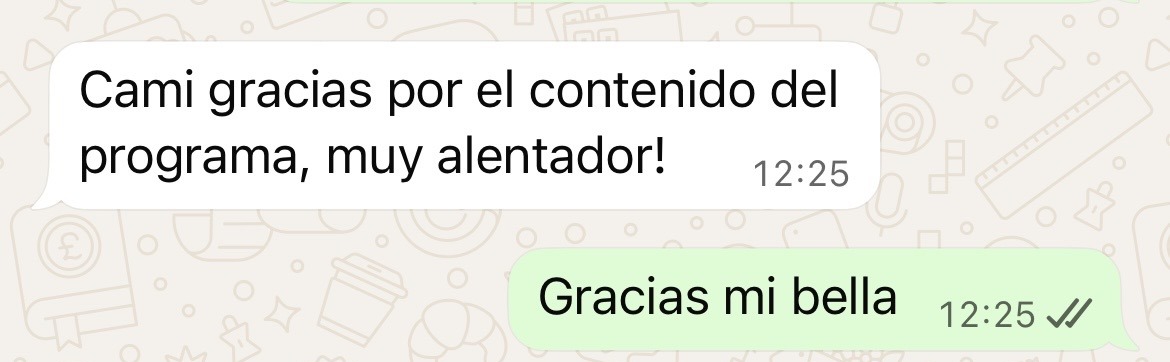 Mensaje de WhatsApp de Teresa sobre el programa