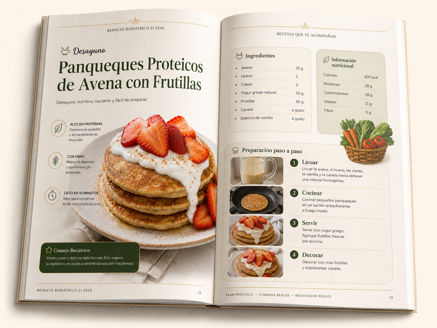 Página con receta detallada, información nutricional y consejo bariátrico