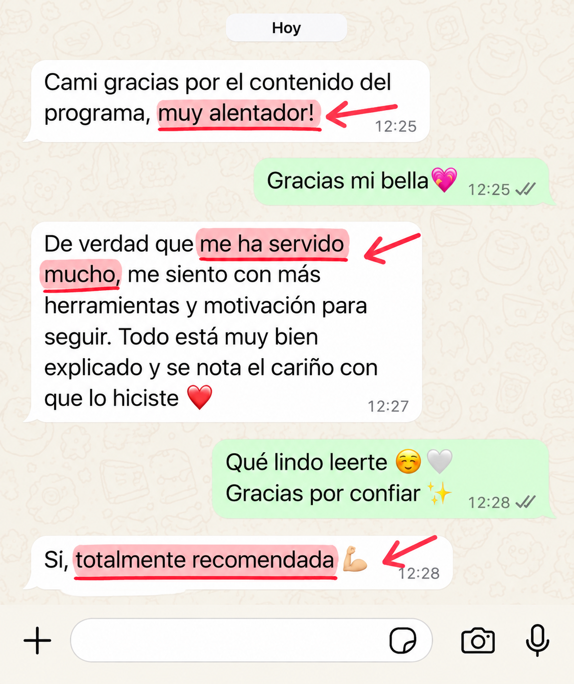 Mensaje de WhatsApp: el programa me ha servido mucho, totalmente recomendada