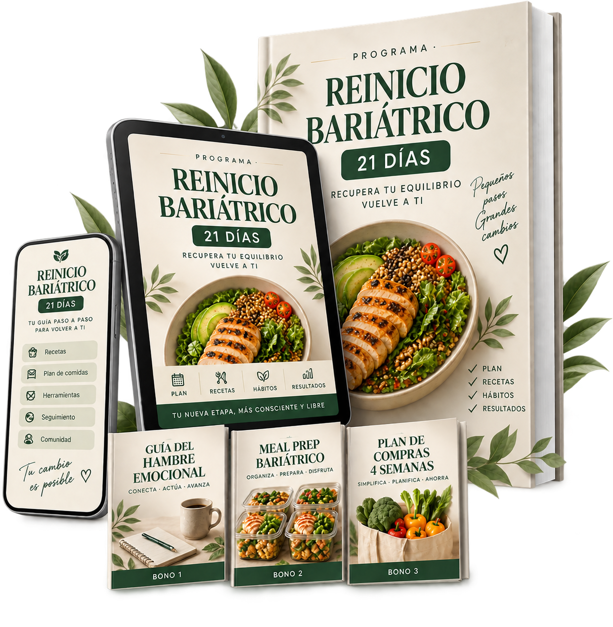 Programa Reinicio Bariátrico 21 Días con la Guía del Hambre Emocional, Meal Prep Bariátrico y Plan de Compras de 4 Semanas