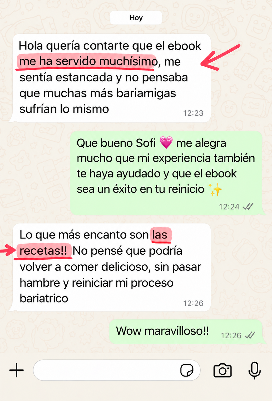 Mensaje de WhatsApp: el contenido me ha servido muchísimo