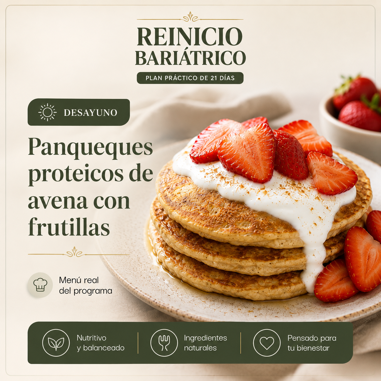DESAYUNO: Panqueques proteicos de avena con frutillas