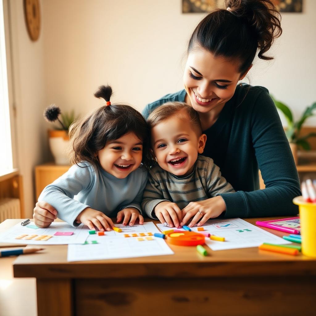 Madre e hijo disfrutando actividades del kit juntos